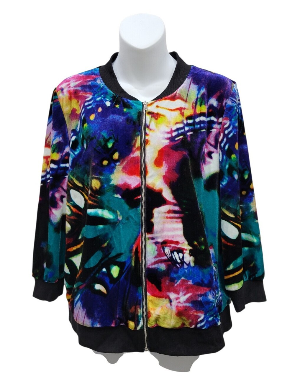 2/$20 Y2K Black & Multi Color Pattern Velet Jacket Top Size: M